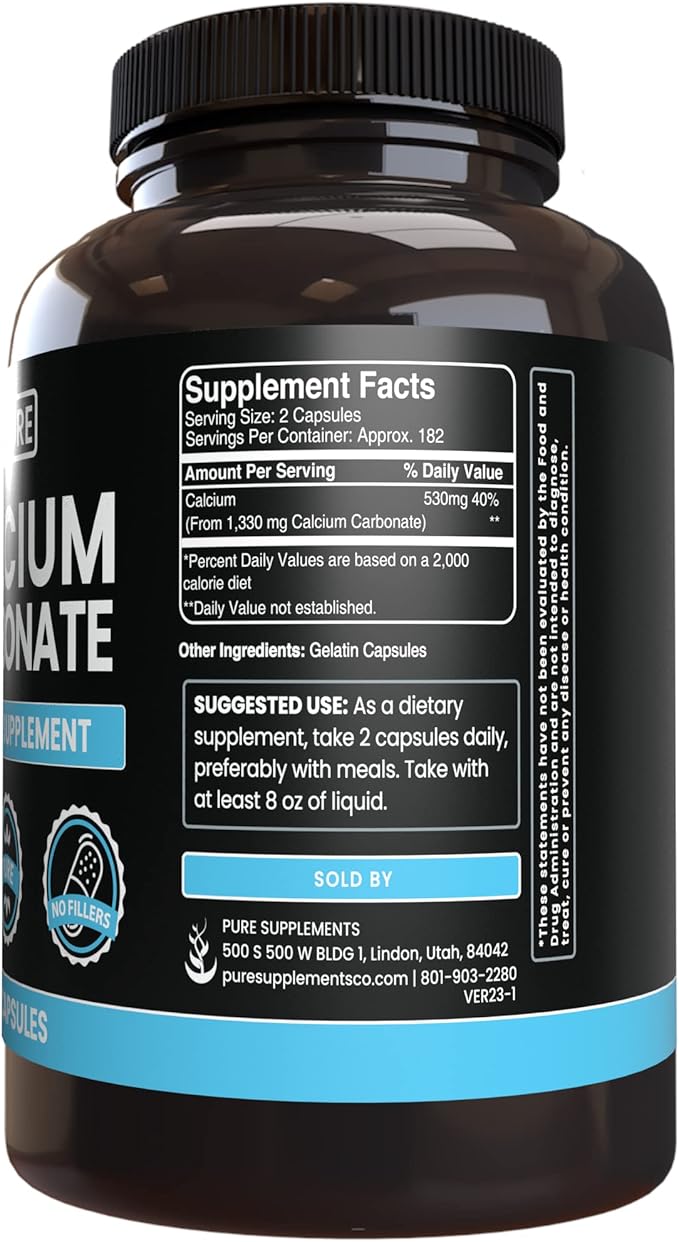 Pure Original Ingredients Calcium Carbonate and Magnesium Oxide Bundle, 365 Capsules Each, No Fillers, Alwasy Pure