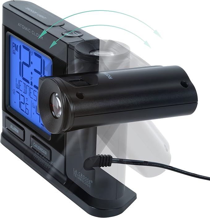 La Crosse Technology 616-41667-INT Black Atomic Projection Alarm Clock