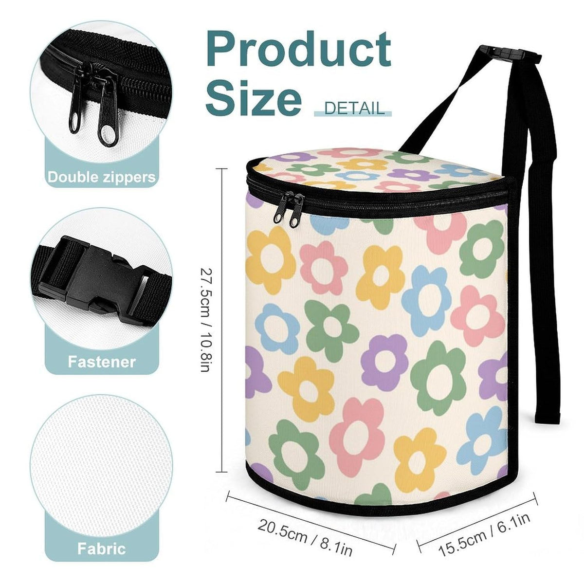 Waterproof Car Trash Can with Lid - 2.3 Gallon Leakproof Floral Auto Garbage Bag, Insulated Vehicle Hanging Organizer Bin, Cute Car Accessories for Women Road Trips (Pastel)