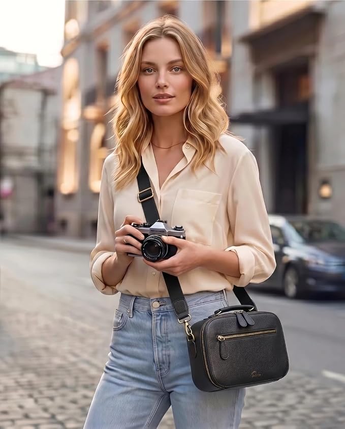 Camera Sling Bag, Waterproof PU Leather Crossbody Camere Bag