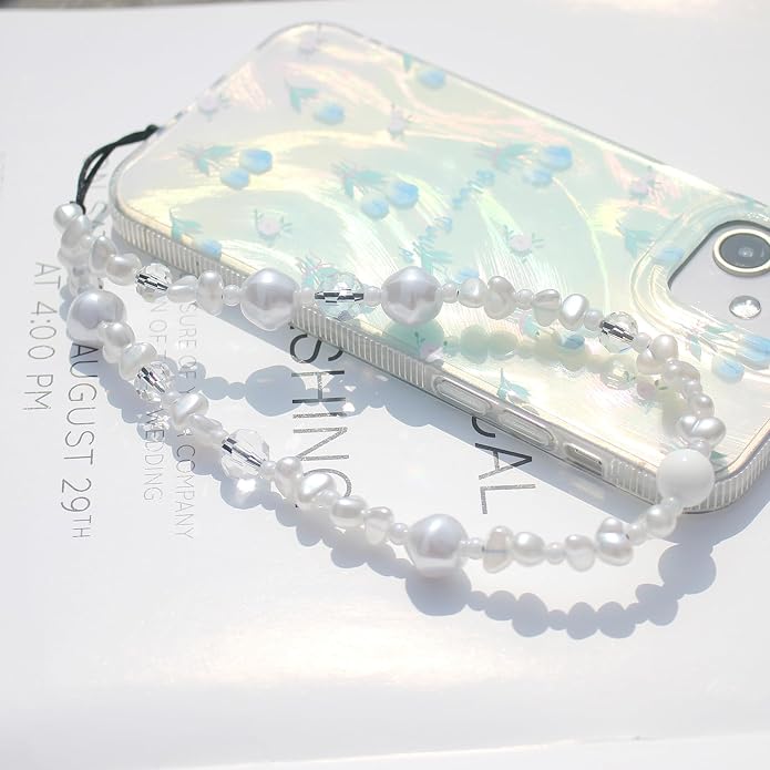 CMVFYL Beaded Camera Wrist Strap, Cute Phone Charms Strap, Pearl Bracelet Wrist