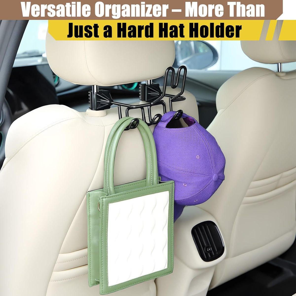Hard Hat Holder for Truck Car Helmet Organizer, Triple Hooks, Black, 1 Pcs