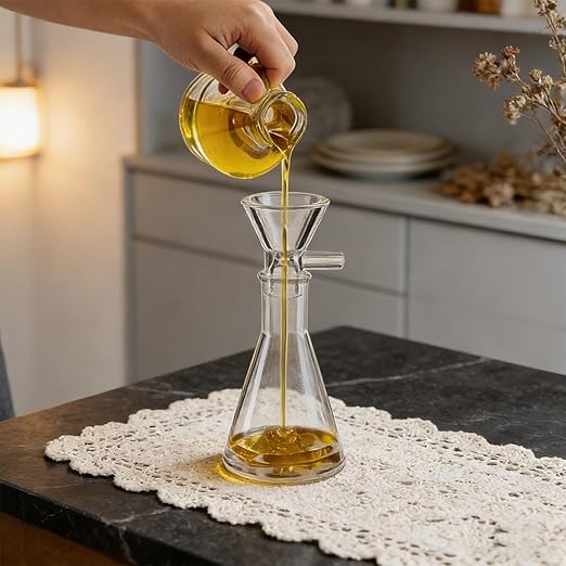 4PCS 14mm Glass Funnel Set, Thickened Heat Resistant Funnels with Handle, Multi-Purpose 14mm Glass Bowl for Kitchen Oil, Perfume, Liquid, Sand Art, Easy to Clean & Reusable