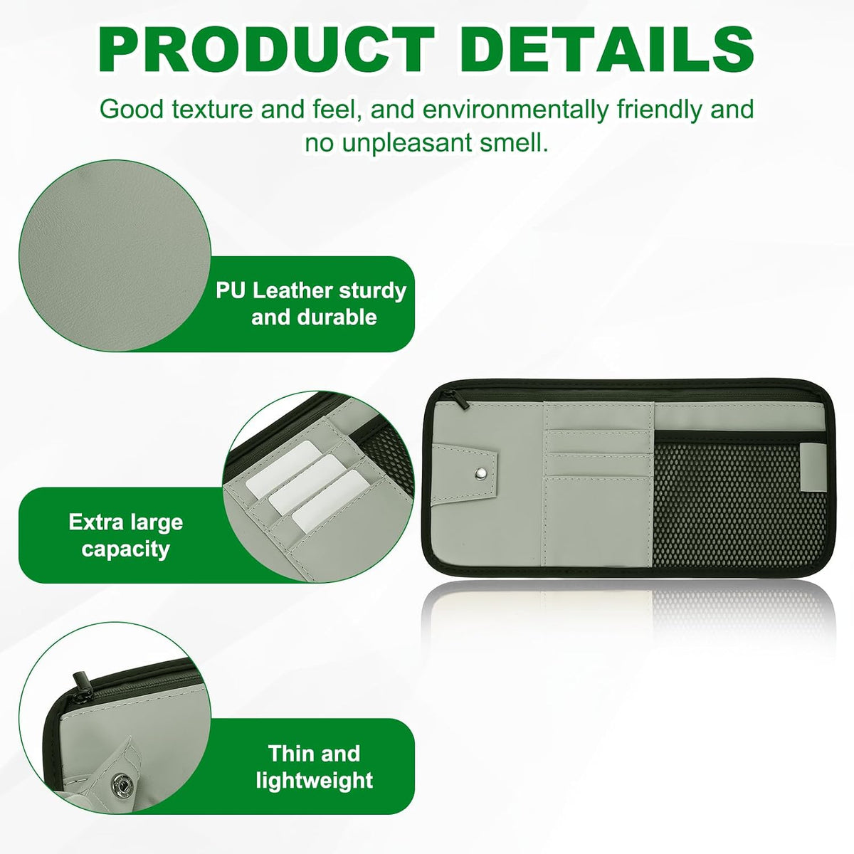 PATIKIL 1Pcs Car Sun Visor Organizer, 12.8 x 6.5 Inch PU Leather Vehicle Storage Pouch Holder for Sunglasses Card Pen Driver License Car Accessories, Gray