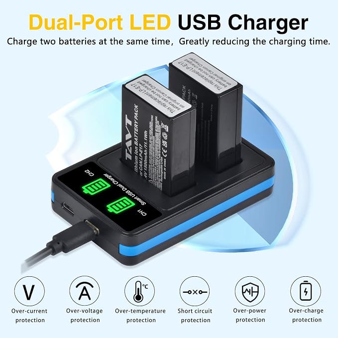 2Pcs 1500mAh LP-E17 Batteries+LED Rapid Dual Charger, Repacement Battery