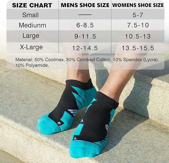 Hylaea No Show Running Athletic Anti-Blister Wicking Coolmax Socks, Seamless Anti-odor