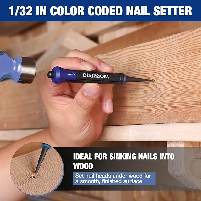 WORKPRO Pry Bar and Nail Punch Set, 5-1/2" Mini Pry Bar, 12" Prybar, 5" Nail Setter, 3-IN-1 Utility Claw Bar for prying, scraping, lifting, pulling, Perfect for Home Remolding & Woodworking