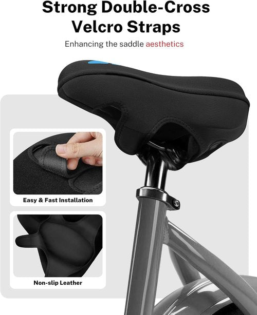 MEENCOOL Bike Seat Cushion - Gel Padded Cover for Ultimate Comfort | Adjustable Velcro Fit (11"x7")