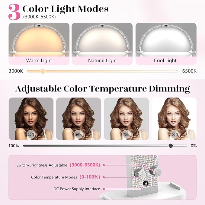 LIONVISON Half Moon Light for Nail Desk: 31-inch Manicure Table Light - 48W