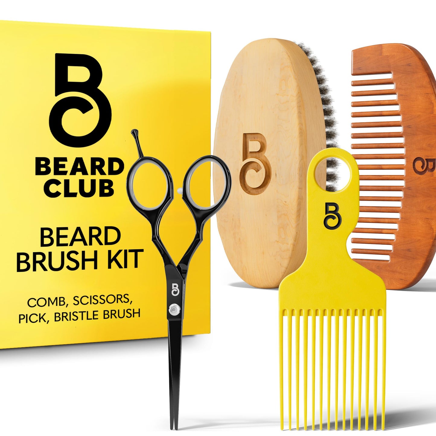 The Beard Club Beard Brush, Beard Pick, Beard Comb And Scissors - Beard Kit For Men Grooming And Care For Beards And Mustaches -