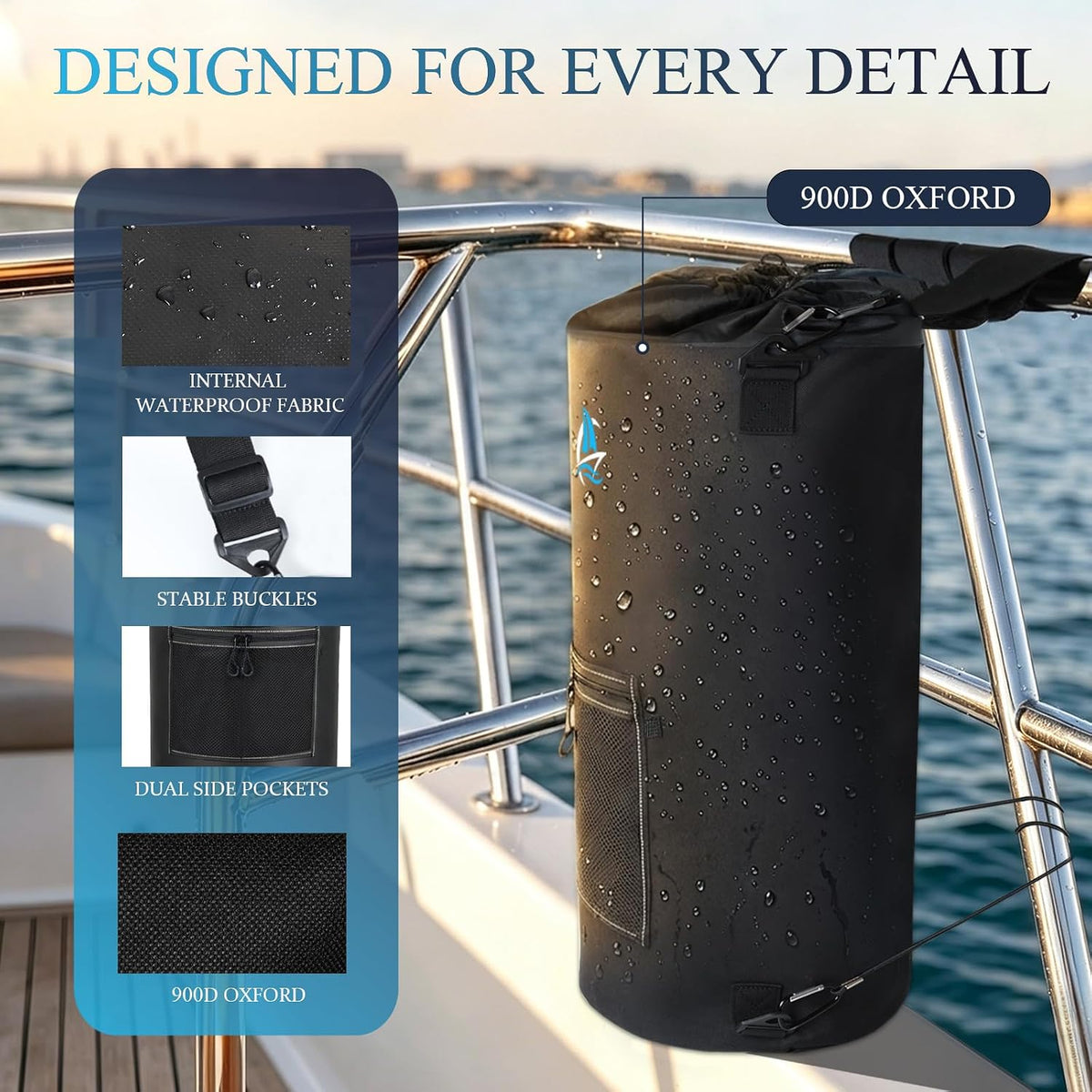 Portable Boat Trash Can,Reusable Marine Trash Bag Boat Accessories, Odor & Leak Resistant Fits 10-13 Gal Garbage Bags, Easy Install & Clean, Fishing, Kayak & Pontoon Boats , Cool Boating Gifts for Men