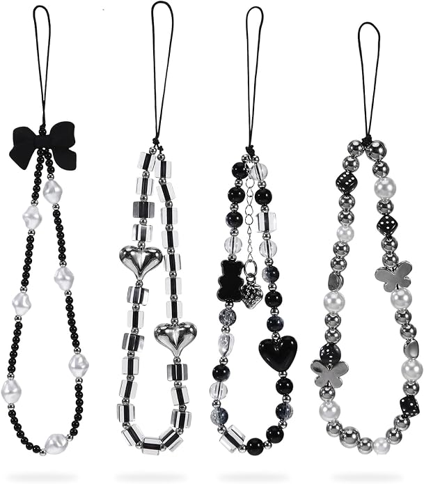 Pink Beaded Phone Wrist Straps, Y2K Phone Case Charms Camera Charm Strap
