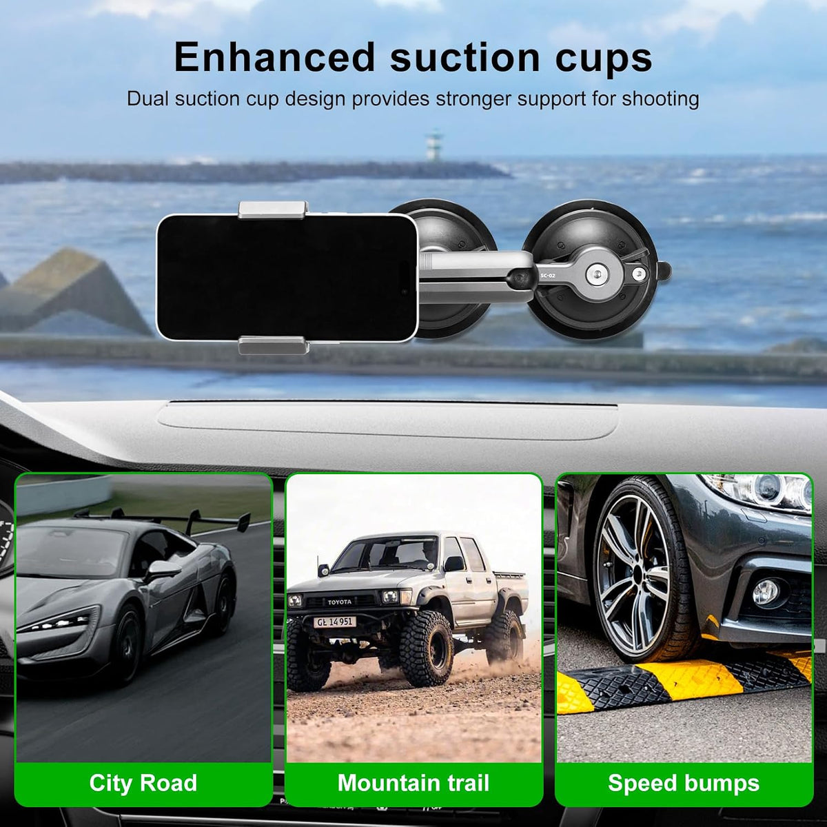 FANAUE Universal Car Phone Mount - Heavy-Duty Sticky Gel Suction Cup with 25mm Ball, 1" RAM-Compatible Windshield/Dashboard Phone Holder for Cars, Trucks & SUVs - Secure Anti-Slip Auto Accessories