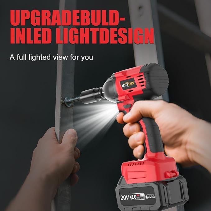 430N.m/320Ft-lbs Brushless Cordless Impact Wrench 1/2 Inch with 4.0Ah Battery and Charger, High Torque Electric Impact Gun, Power Drill Driver for Car/DIY Furniture/Lawn Mower, 2 Batteries