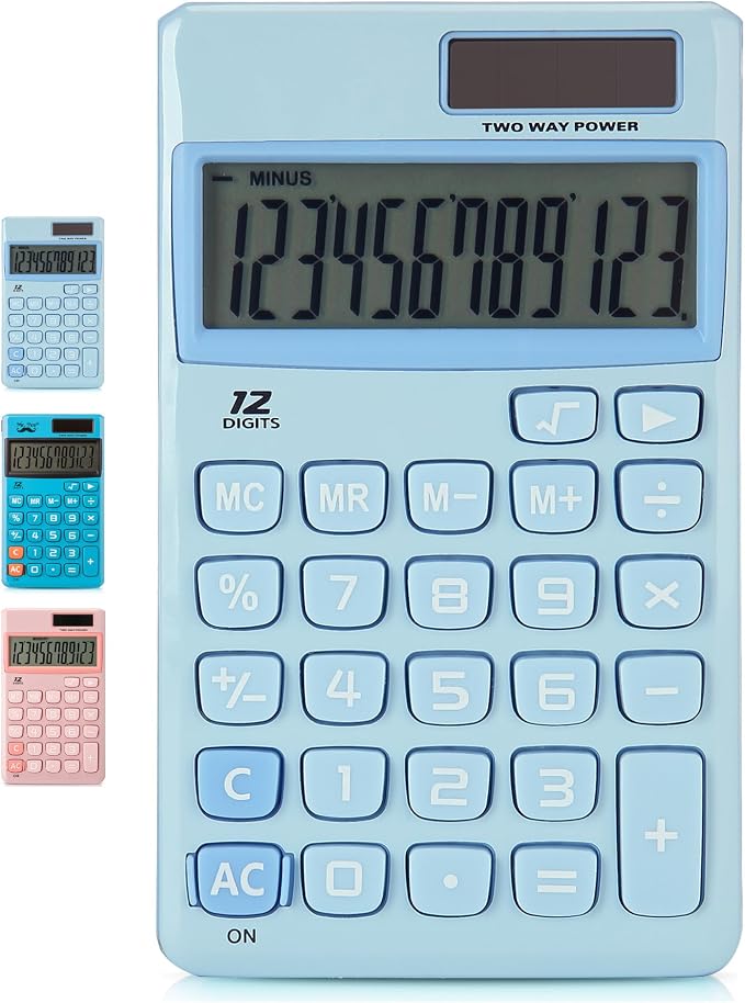 Mr. Pen- Standard Function Calculator, 12 Digits, Small Light Blue Solar Pocket