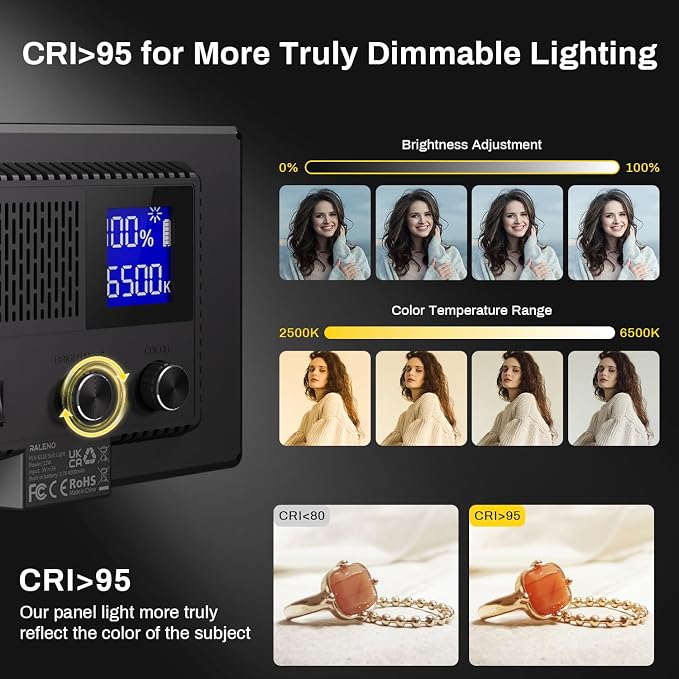 RALENO 9" LED Video Light Panel, 2500K-6500K Camera Light
