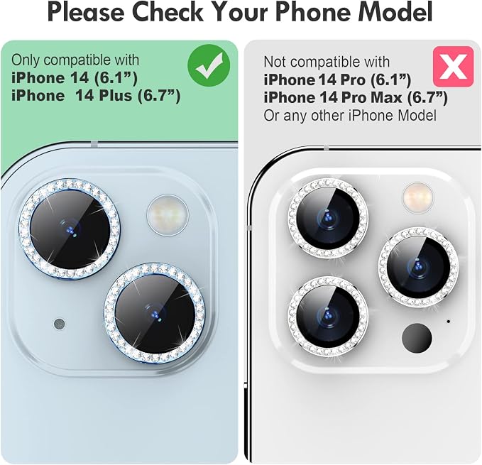 for iPhone 14 / iPhone 14 Plus Camera Lens Protector Bling, 9H Hardness