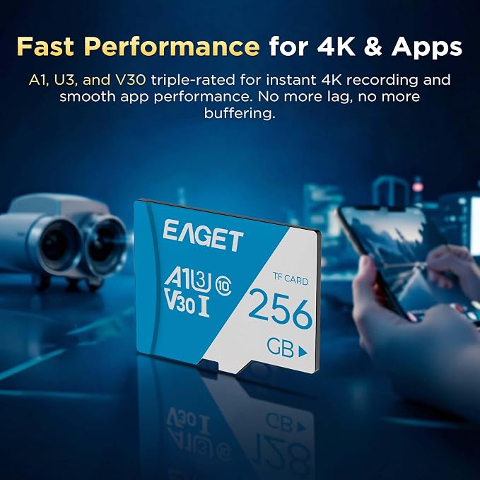 EAGET 1-Pack 256GB TF Memory Card Up to 100MB/s Read 70MB/s Write