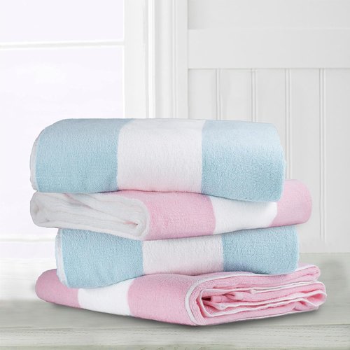 CLOWOOD Plush Oversized Beach Towel - Thick Cotton Aqua Striped 40 x 70 Inch for Pool & Cabana Use