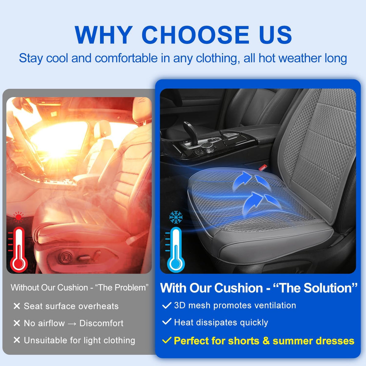 1 Pack Gray Ventilated Cooling Car Seat Covers for Summer