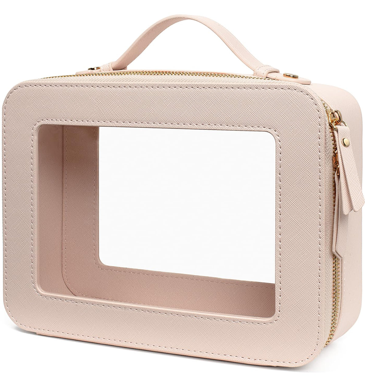 LETGO Clear Makeup Bag Organizer,Travel Toiletry Bag Cosmetic Case for Women,Portable Beach Make Up Skincare Pouch Car Organizer Bag with Zippers for Essentials(Large-Beige)