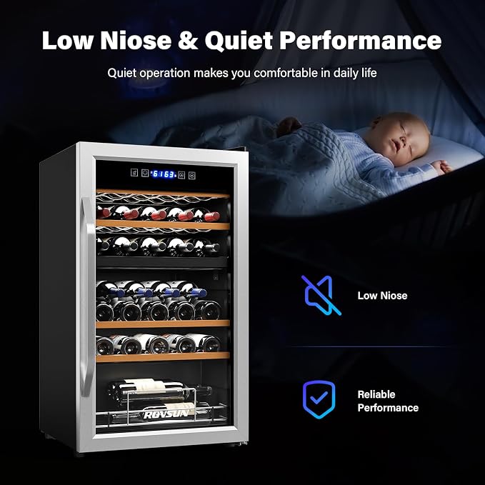 ROVSUN 33 Bottle Wine Fridge, Dual Zone Wine and Beverage Refrigerator with Independent Temp Control & LED Control Panel, Freestanding Wine Cooler Chiller for Red White Wine, Champagne, Beer