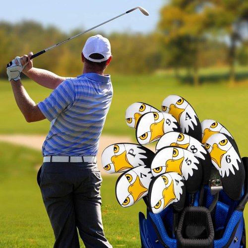 Black Neoprene Golf Iron Club Covers - Lightweight Headcovers Set, Fits Oversized & Standard Size Clubs, Gifts for Golf Players, Dad, Father