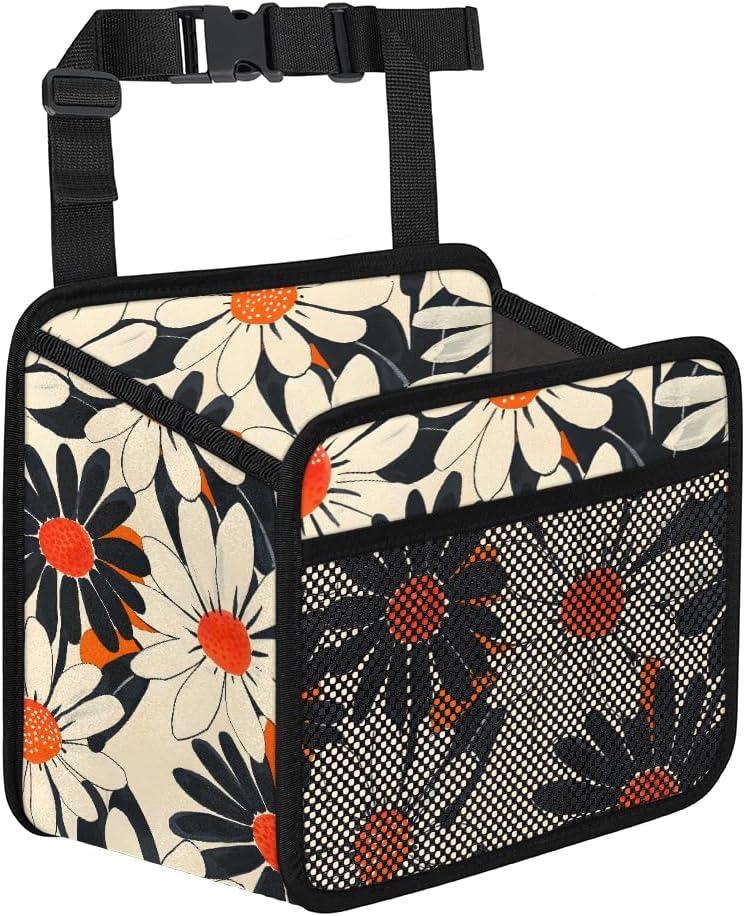Car Backseat Organizer, PU Leather Back of Seat Cars Hanging Organizer with Pockets Leakproof Car Garbage Bag Hanging Cars Seat Storage Box Travel Accessories Foldable (Flower Orange)