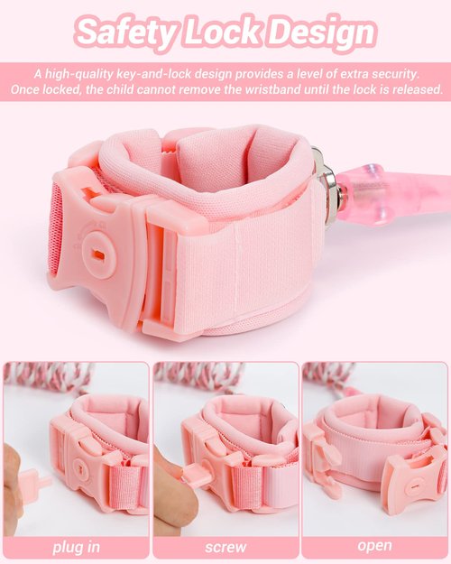 Dr.meter Anti-Lost Toddler Safety Leash - 2 Pack Reflective Walking Harness, 8.2ft Length in Pink & Blue
