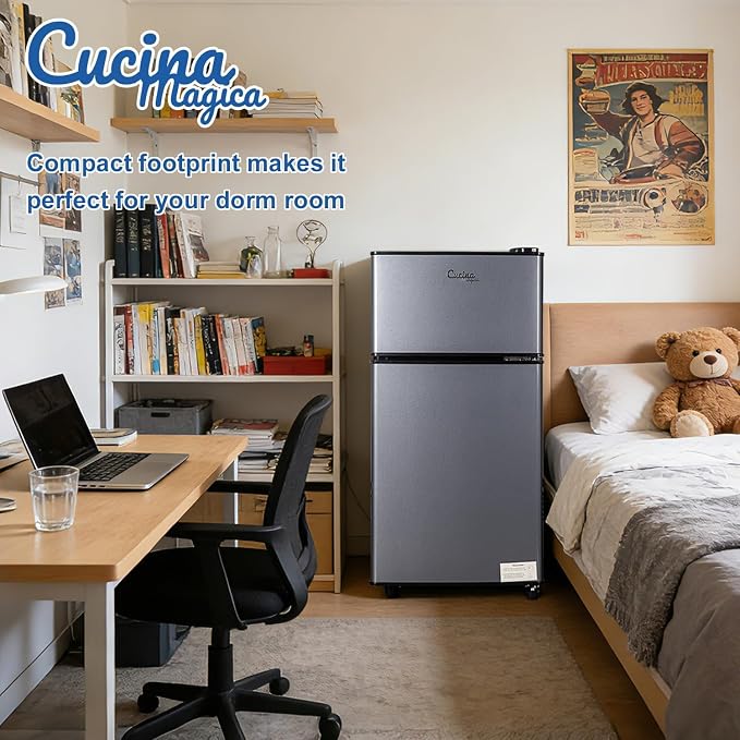 2.9 Cu.Ft Mini Fridge with Freezer, Compact Double Door Refrigerator | with 7-Level Cooling, Energy Saving, Low Noise, Small Fridge for Dorm, Bedroom, Office - Blue