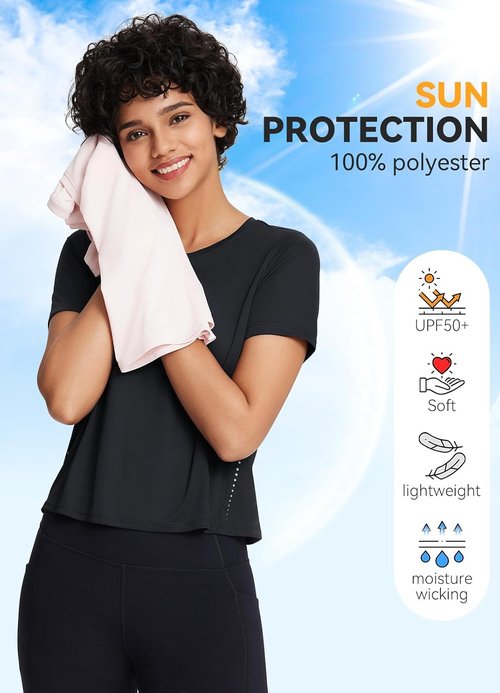 Baleaf Women's Athletic Sun Shirts - Short Sleeve Running Tops with UPF 50+ Quick Dry Lightweight Design