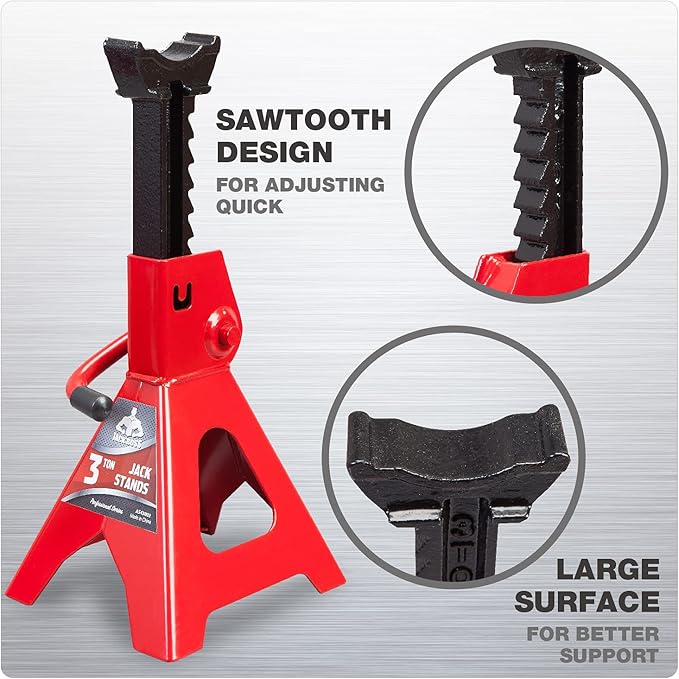 Jack Boss Jack Stands 3 Ton (6,000 LBs) Car Jack Stand Adjustable Lifting for Automotive Small SUV, Red, 2 Pack