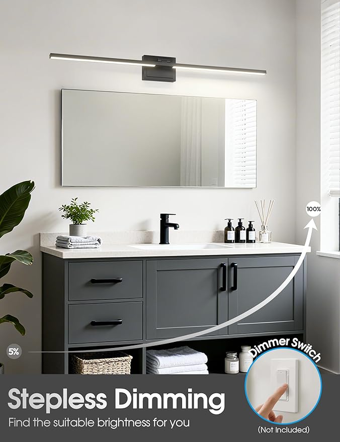 VOLISUN Bathroom Vanity Light 48 inch, 5CCT Dimmable, 40W LED Bathroom Light Fixture Over Mirror, Black Bar Vanity Lights for Bathrooms Mirror Cabinets