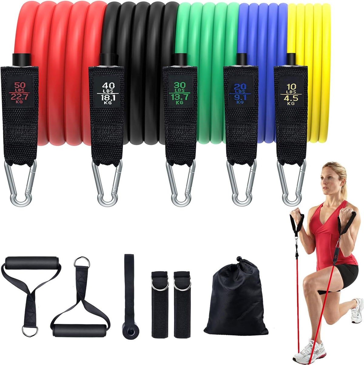Simmgud Resistance Bands Set - Versatile Exercise Bands with Handles & Door Anchor | 150 LBS for Home Gym