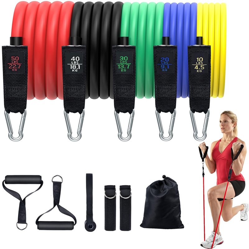 Resistance Bands, Simmgud Exercise Bands Set with Handles, Work Out Bands with Door Anchor, Ankle Straps for Strength Training, Physical Therapy, Home Gym for Men and Women, Yoga, Pilates 150 LBS