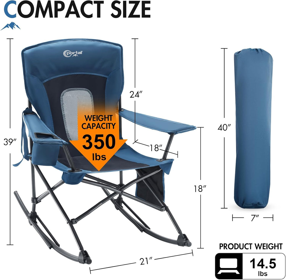 Portal Outdoor Rocking Chair Camping Folding Portable Rocker with Cup Holder Side Pocket Carry Bag, Support 350LBS (Mesh Blue)