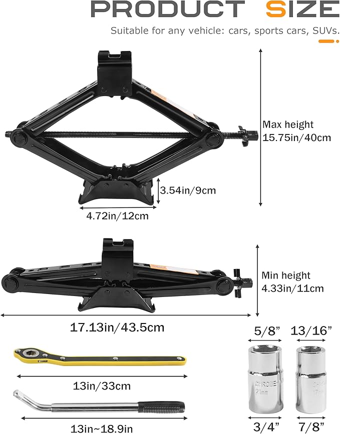 SCUARI Car Jack,Car Jack and Stand Kit,2 Ton Scissor Jacks,Cars Accessories Auto Emergency Kit with Lug Wrench,Jacks for Cars,Lug Wrench Tire Changing Kit,Portable Tire Changing Kits for SUV