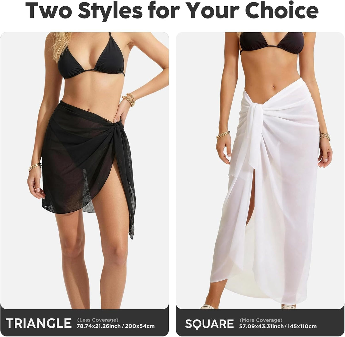 Skiennix Chiffon Sarong Wraps - Sheer Beach Cover-Up for Swimsuit | 2 Pcs One Size Set