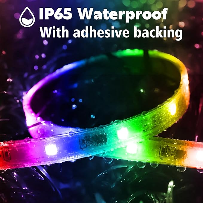 LETIANPAI 200ft Outdoor LED Strip Lights Waterproof 1 Roll,IP68 Outside Led Light Strips with App and Remote,Music Sync RGB Exterior Rope Self Adhesive Back for Deck,Balcony,Pool