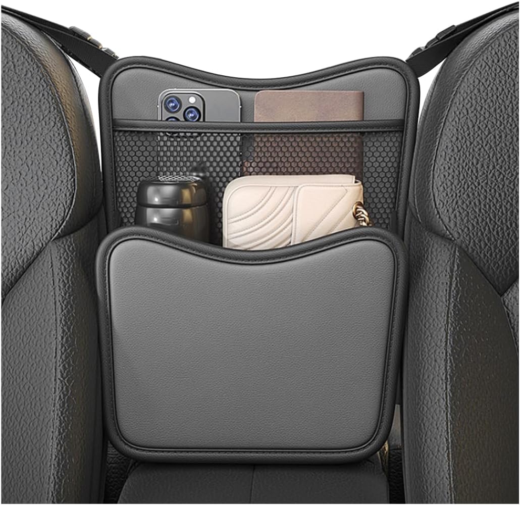Car Organizer Storage Between Seats, Leather Car Console Hanging Storage Organizer with Mesh Pocket Tissue Box, Multi-Functional Large Capacity Headrest Holder Bag for Purse Snack (Green)