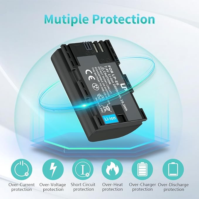 LP LP-E6, LP-E6N Battery 2-Pack, 2600mAh Replacement Batteries