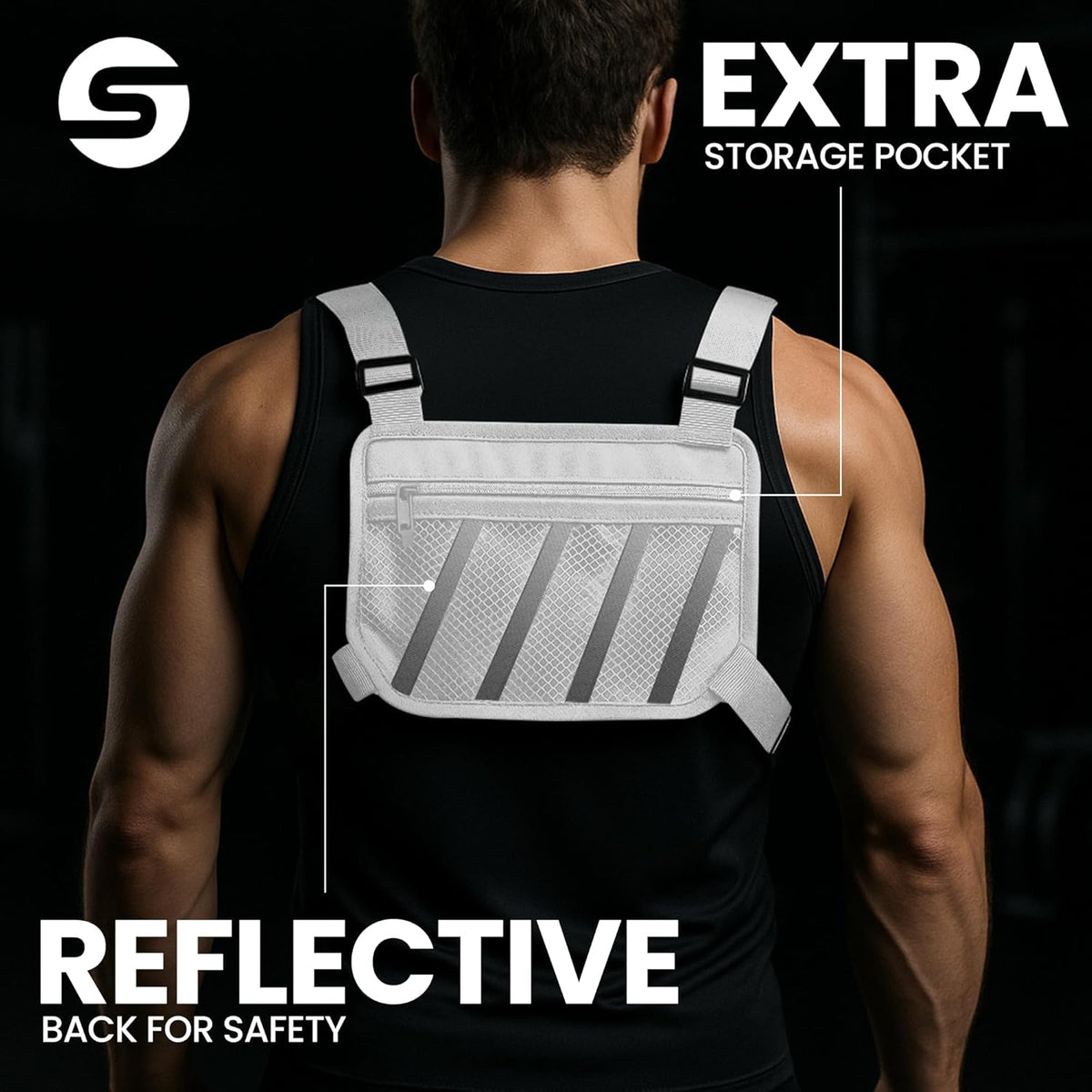 Skiennix Running Chest Pack - Water-Resistant Adjustable Design with Collapsible Bottle & Phone Holder | Perfect for Cycling, Hiking, Workouts