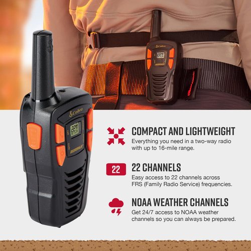 Cobra ACXT145-3 Compact Walkie Talkies - Rechargeable, Lightweight, 22 Channels, Long Range 16-Mile Two-Way Radio Set (3-Pack), Black