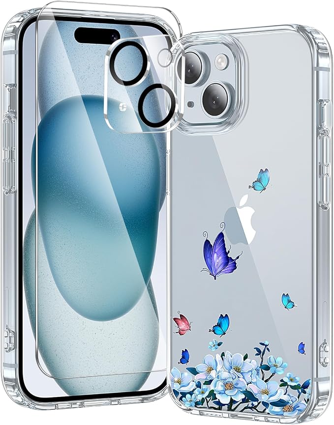 toushion 3 in 1 for iPhone 15 Plus Case Clear Printed Design |