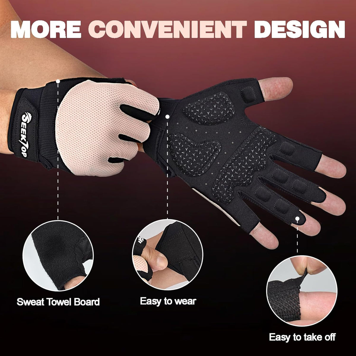 Seektop Workout Gloves - Breathable Weight Lifting Gloves with Full Palm Protection | Excellent Grip for Fitness