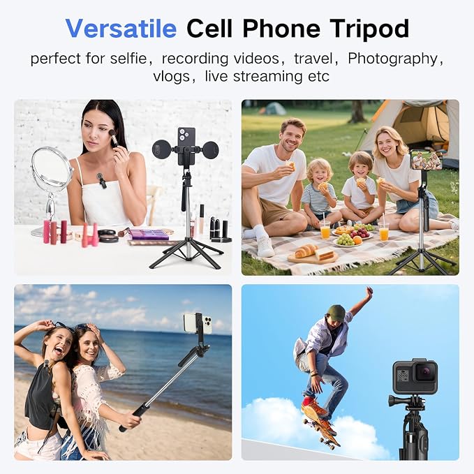 Vlogging Kit for iPhone/Android, Metal Selfie Stick Tripod for iPhone
