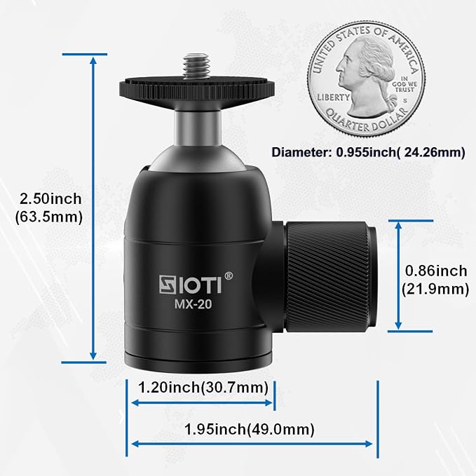 SIOTI Mini Tripod Ball Head, Swivel Mini Ball Head, Panoramic 360° Vertical Pan