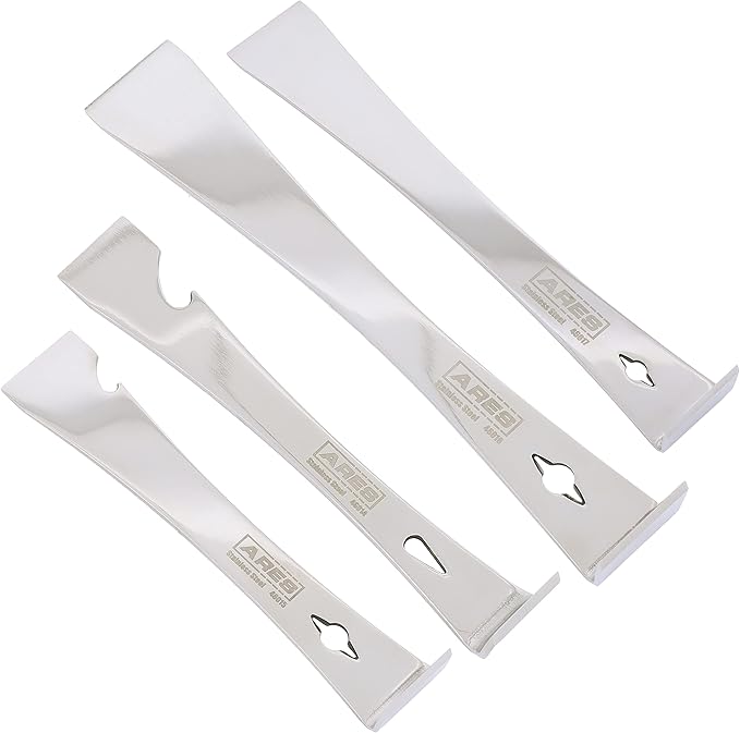ARES 46020-4-Piece Stainless Steel Prybar Scraper Set - Ultra Sharp Scrapers Remove Residue from Steel, Aluminum, and More - Prybar Ends Offer Extra Leverage - Built-In Nail Puller and Bottle Opener