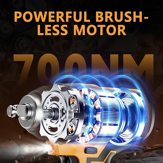 VTEK Brushless Impact Wrench 1/2 Inch Cordless Impact Wrench,Max Torque 700N.m Impact Gun 515 ft-lbs for Car Tiers