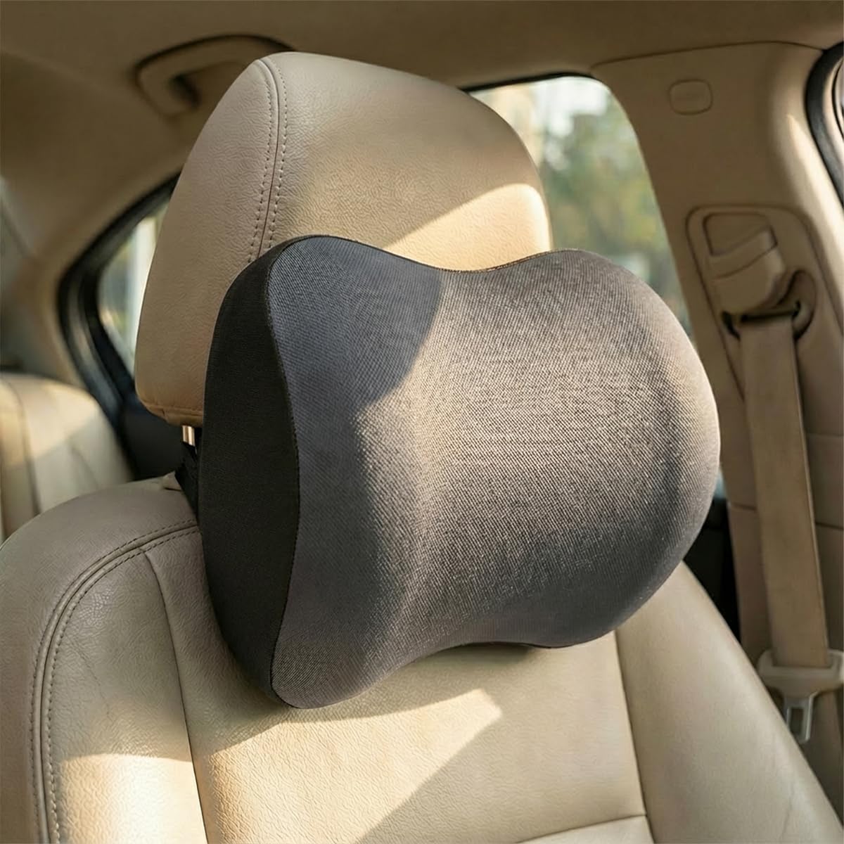 Car Headrest Pillow, Soft Memory Foam Car Neck Support Pillow for Pain Pressure Relief, Breathable Auto Interior Head Rest Cushion with Adjustable Strap for Comfortable Driving (Gray)